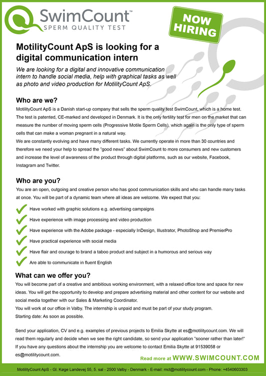 MotilityCount ApS is looking for a Digital Communication Intern