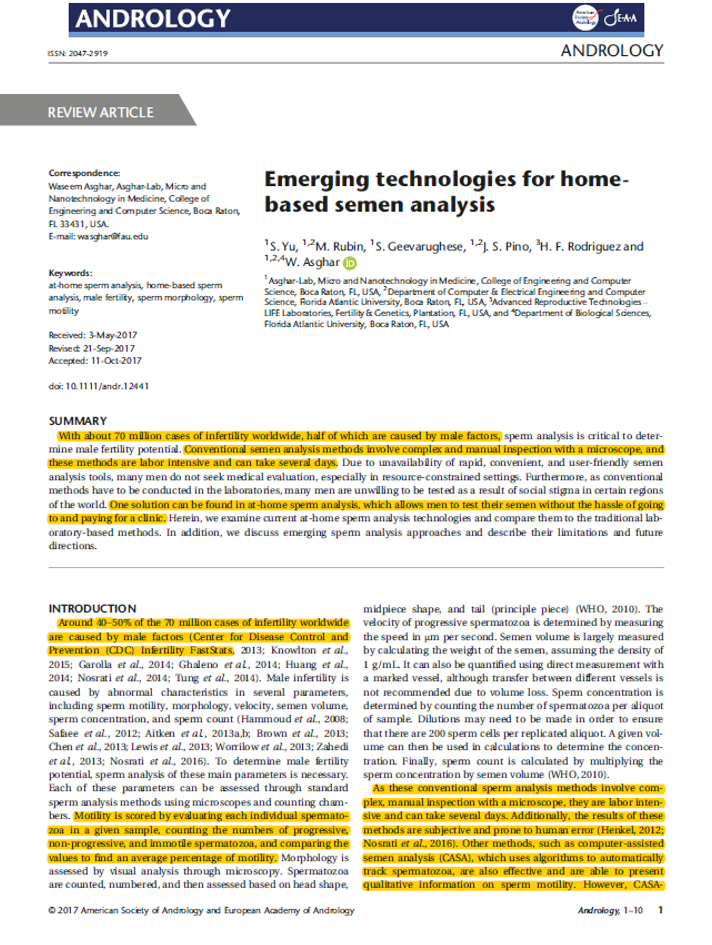 SwimCount mentioned in the Andrology Scientific Paper