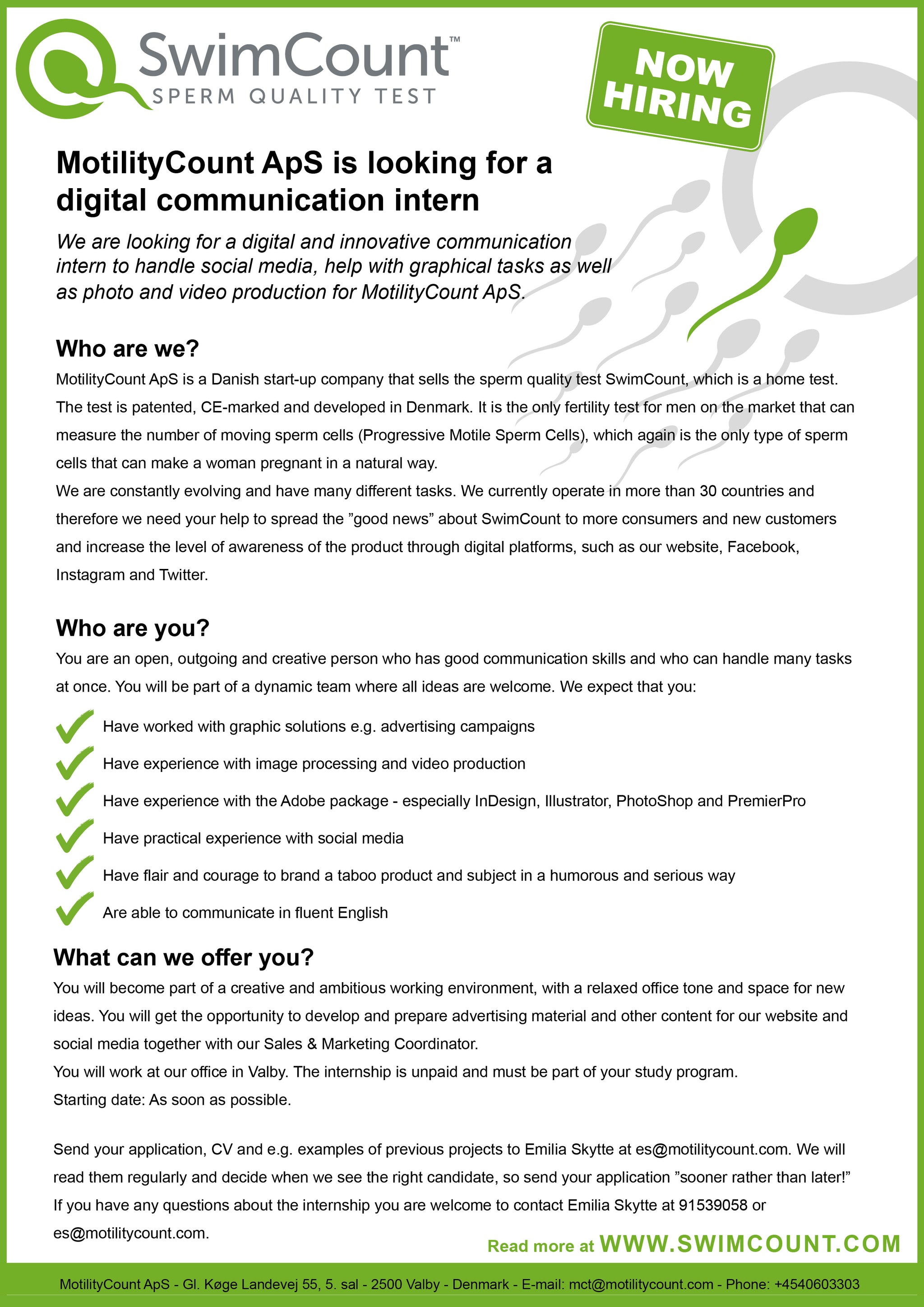 MotilityCount ApS is looking for a Digital Communication Intern